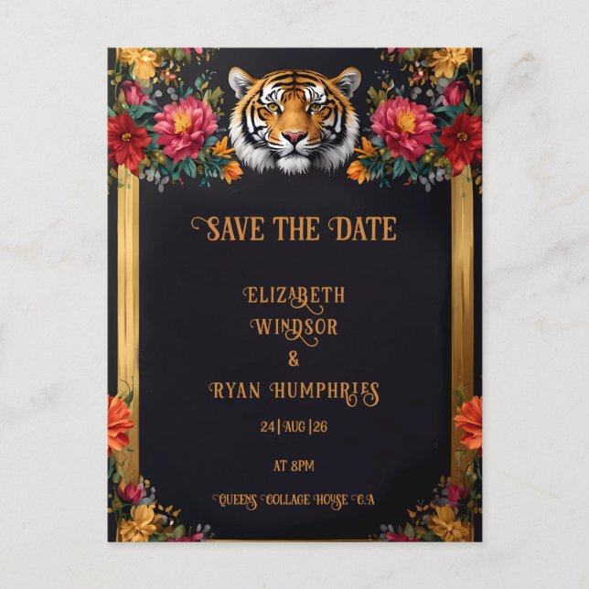 Convite Para Casamento De Tigre Botânico (Frente)
