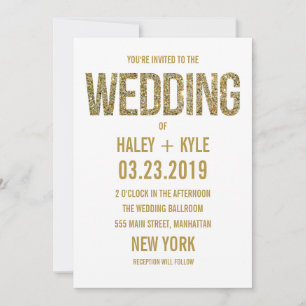 Convite Para Casamento De Tipografia Dourada E Bra