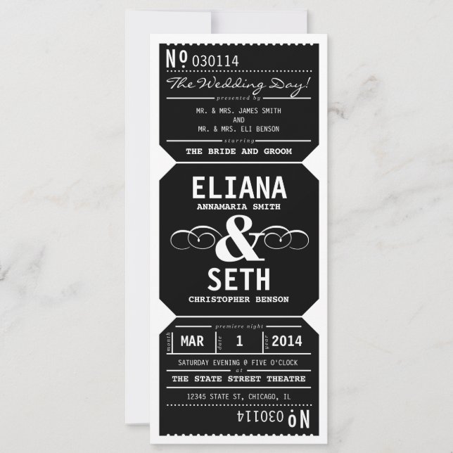 Convite para Casamento de Tíquete do Teatro Vintag (Frente)