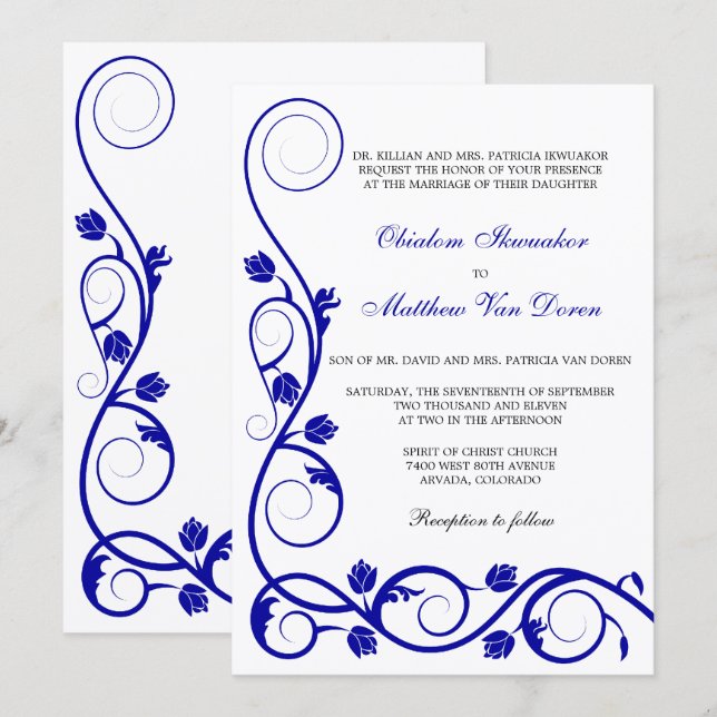 Convite para Casamento de Tiros Azuis Real Persona (Frente/Verso)