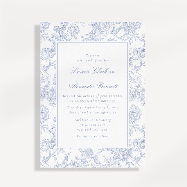 Convite para Casamento de Toile Floral Azul (Criador carregado)