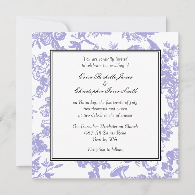 Convite para Casamento de Toile Periwinkle (Frente)