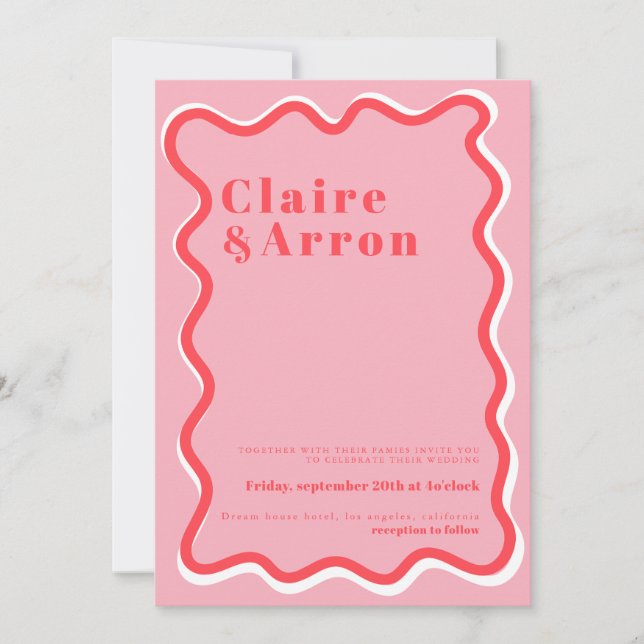 Convite para Casamento de Trendy Rosa Vermelha (Frente)