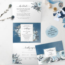 Convite para casamento de três folhas com RSVP Blu