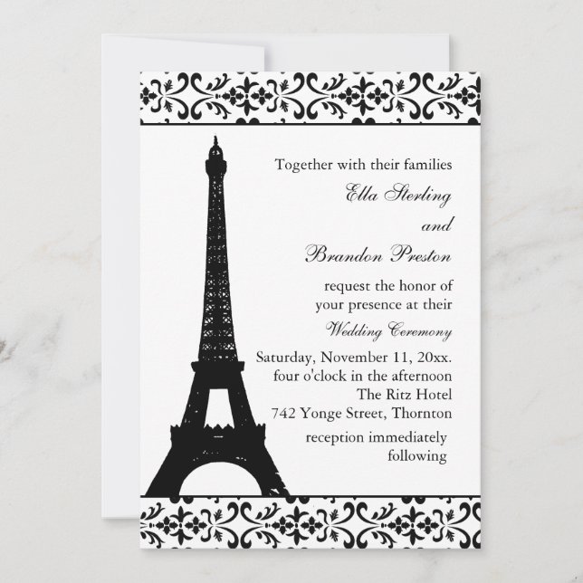 Convite para Casamento de Tres Paris (branco) (Frente)