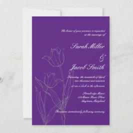 Convite para Casamento de Tulipas Minimalista Roxo