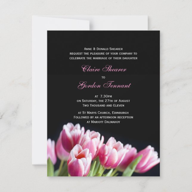 Convite para Casamento de Tulipas Rosa Bonitas (Frente)