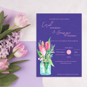 Convite Para Casamento De Tulpas De Mason Jar Purp