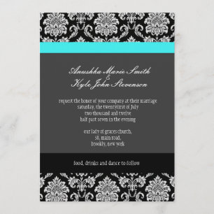 Convite para Casamento de Turquesa Damask Monogram