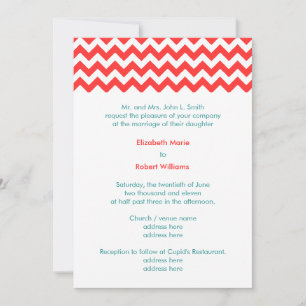 Convite para Casamento de Turquesa e Coral Chevron