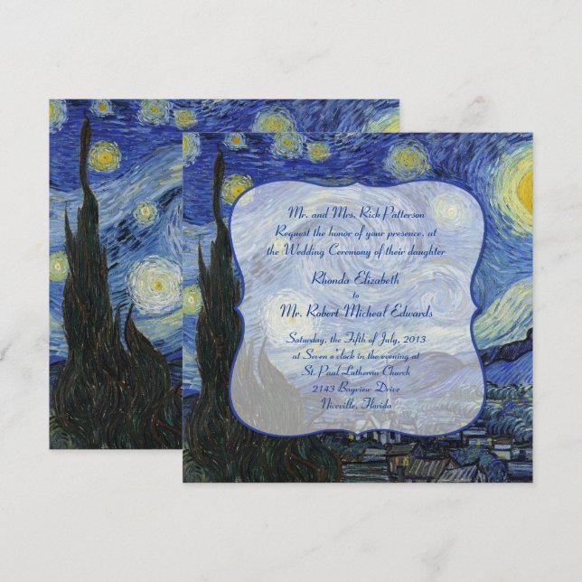 Convite Para Casamento De Van Gough Starry Night (Frente/Verso)