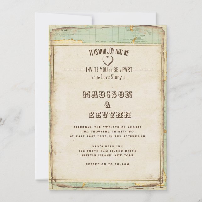 Convite para Casamento de Viagem Vintage (Frente)