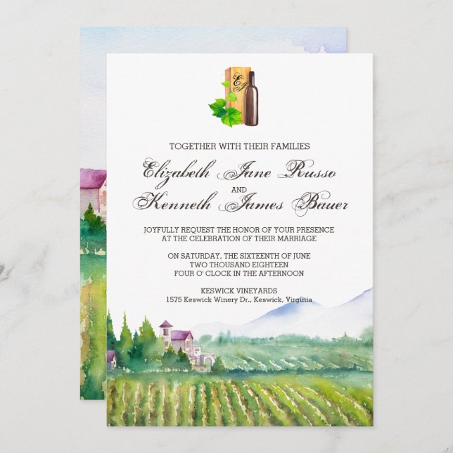 Convite para Casamento de Vineyard (Frente/Verso)
