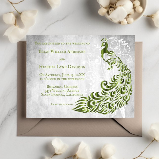 Convite para Casamento de Vinha Pêssego Verde (Green Peacock Leaf Vine Wedding Invitation)