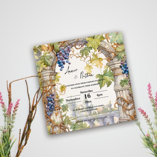 Convite para Casamento de Vinha Romântica em Grape (Grapevine Romantic Vineyard Wedding Invitation)
