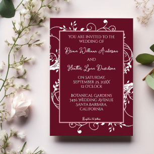 Convite Para Casamento De Vinho Floreado