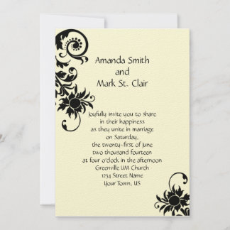 Convite para Casamento de Vintage Black e Ivory