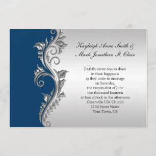 Convite para Casamento de Vintage Blue e Silver