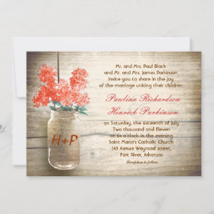 convite para casamento de vintage mason jar e flor