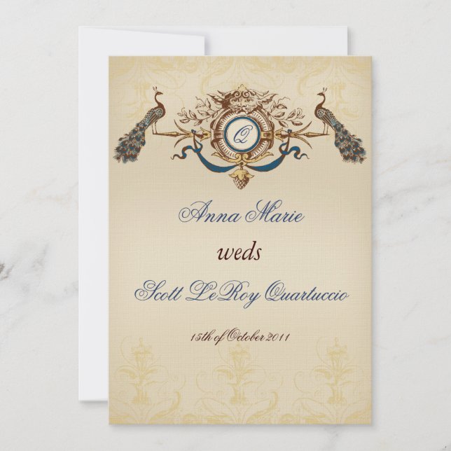 Convite para Casamento de Vintage Peacock (Frente)