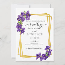 Convite para Casamento de Violetas Roxas Profundas