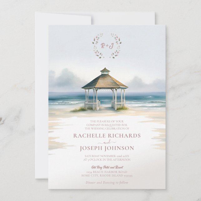 Convite para Casamento de Watercolor Beach Gazebo (Frente)