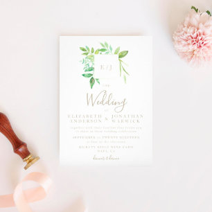 Convite para Casamento de Watercolor Greenery Leaf