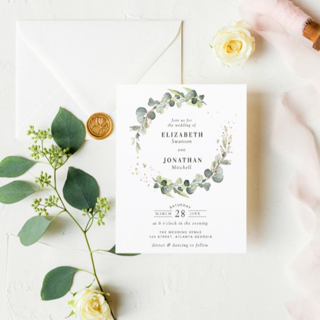 Convite para casamento de Watercolor greenery Wrea (Criador carregado)