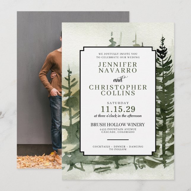 Convite para Casamento de Watercolor Outdoorsy (Frente/Verso)