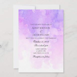 Convite para casamento de Watercolor. Rosa e roxo