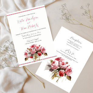Convite para Casamento de Watercolor Rose Bouquet