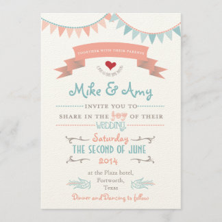Convite Para Casamento De Whimsical De Bunting Vin