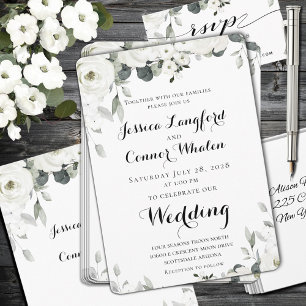 Convite para Casamento de White Peony Greenery