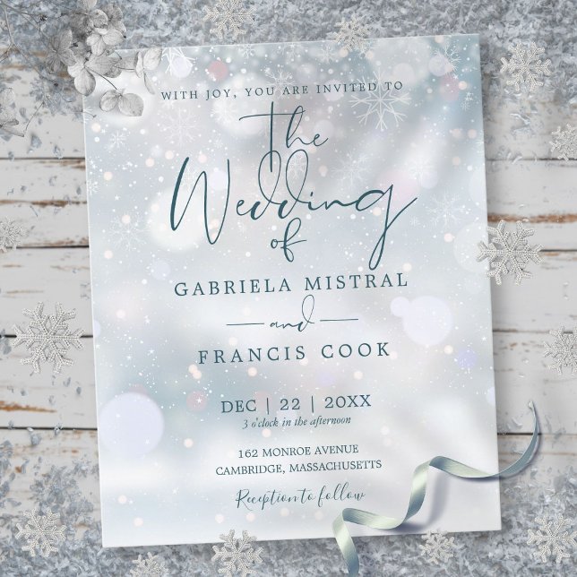 Convite para Casamento de Wonderland de inverno de (Budget Winter Wonderland Wedding Invitation)