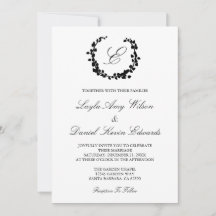 Convite para Casamento de Wreath Monogramas Elegan