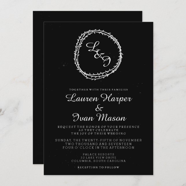 Convite para Casamento de Wreath Rustic Chalkboard (Frente/Verso)