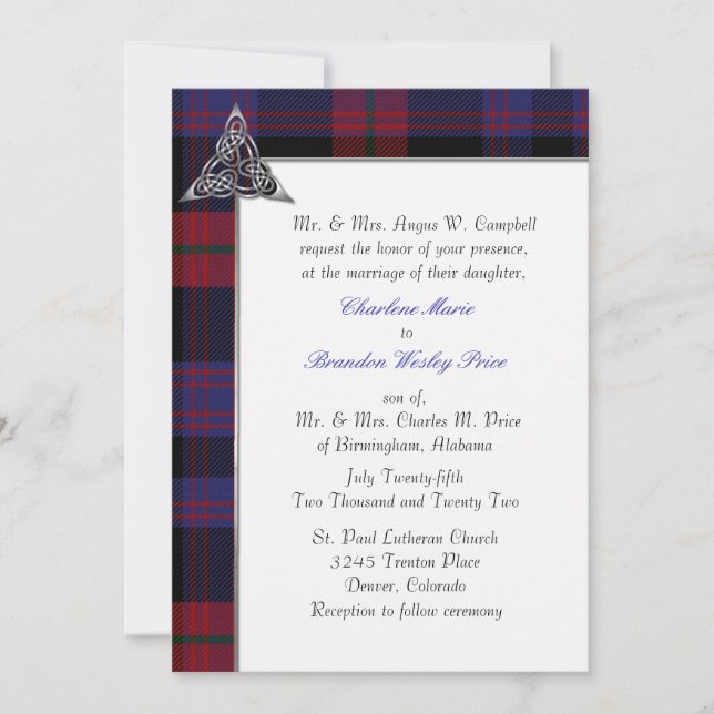 Convite para Casamento de Xadrez Brown Clan Tartan (Frente)