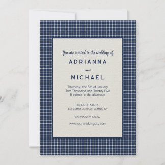 Convite para Casamento de Xadrezes Azul e Branco C