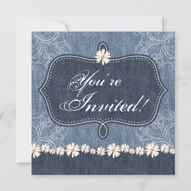 Convite para Casamento Denim n Daisies Western (Frente)