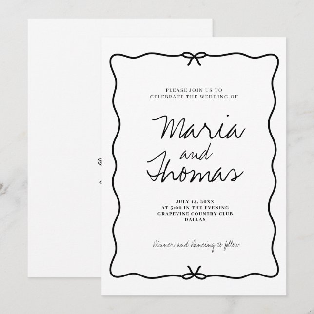 Convite para Casamento Desengravidado em Mão Moder (Frente/Verso)