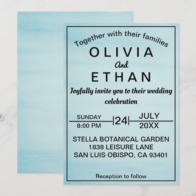 Convite para Casamento do céu azul-chic legante (Frente/Verso)