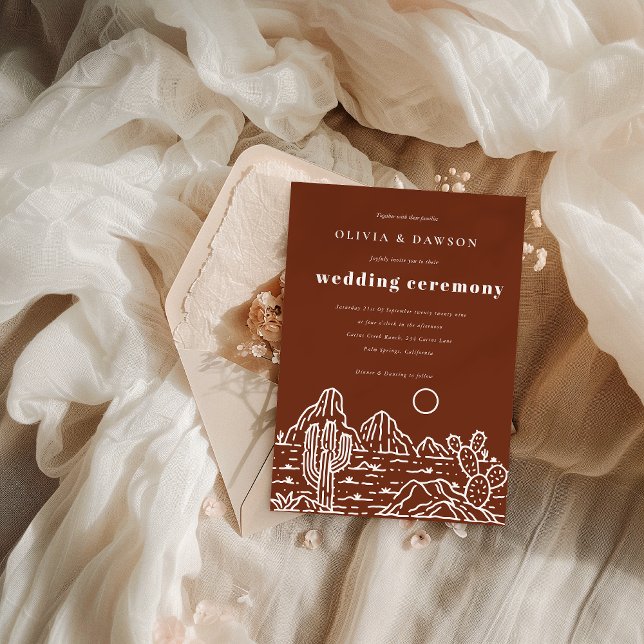 Convite para Casamento do Deserto de Arte da Linha (Modern Cactus Line Art Desert Wedding Invitation)