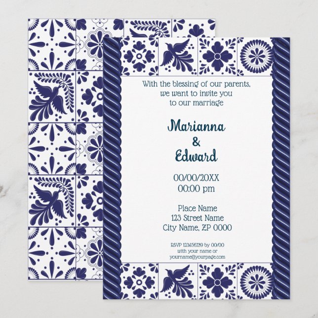 Convite para casamento do Design Talavera mexicano (Frente/Verso)