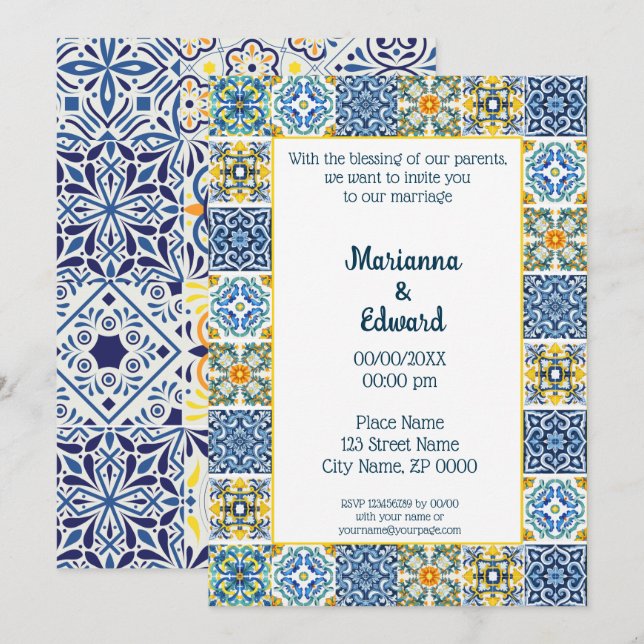 Convite para casamento do Design Talavera mexicano (Frente/Verso)