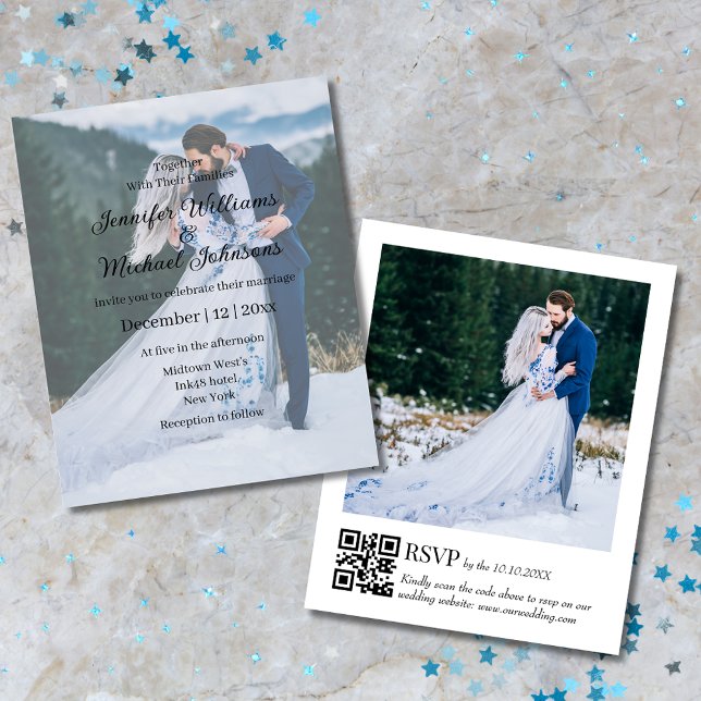 convite para casamento do elegante 2 fotos qr code (Criador carregado)