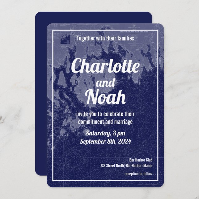 Convite para casamento do Mapa do bar Harbour Main (Frente/Verso)