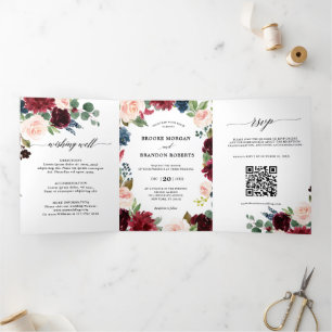 Convite para Casamento do Marinho Vermelho Burgund