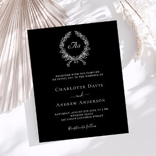 Convite para casamento do monograma branco preto