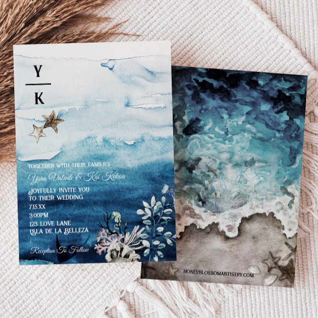 Convite para Casamento do Monograma do Oceano Russ (Criador carregado)