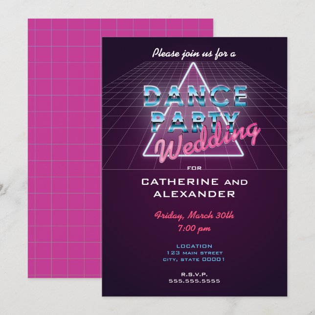 Convite para casamento do Partido da Dança de Retr (Frente/Verso)